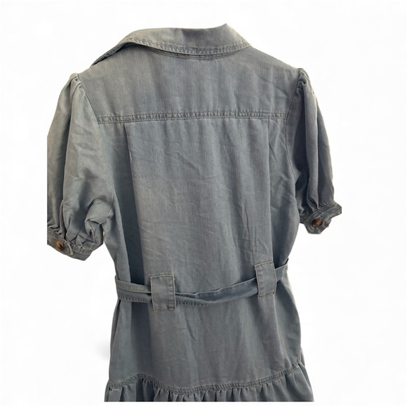 Elan Blue Denim Western Cowgirl Layered Maxi Belted Pocket Cotton Dress Small - Picture 8 of 9